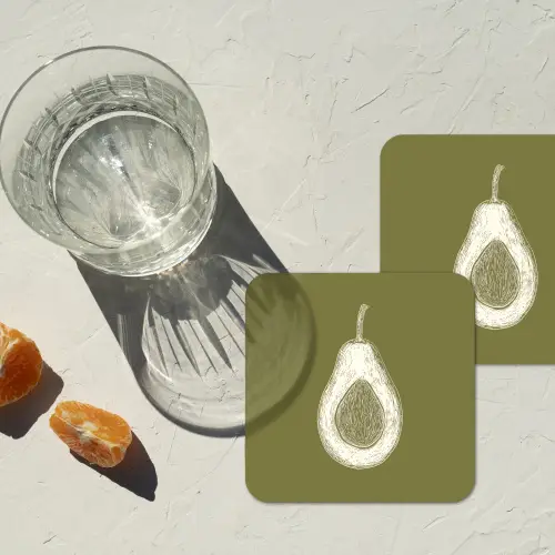 Avocado - Minimalistisch - Illustratie - Groen onderzetter kurk middel -sfeer4