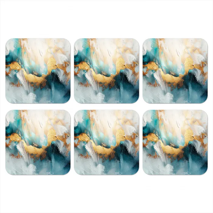 Abstract - Kunst - Gold - Blauw onderzetter kurk middel -3d