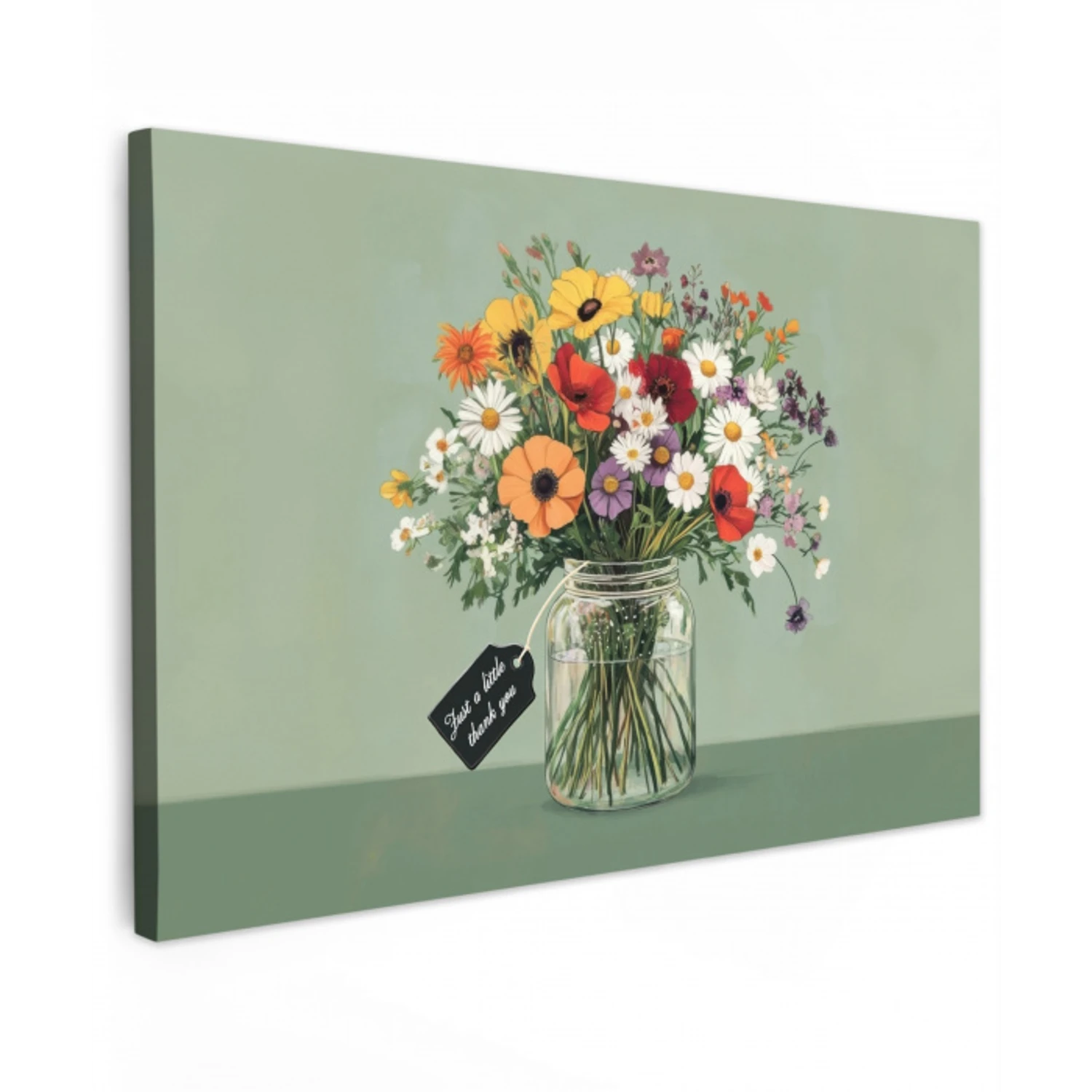 Bloemen - Vaas - Kaartje Tuinposter op houten frame 2 cm dik klein -3d