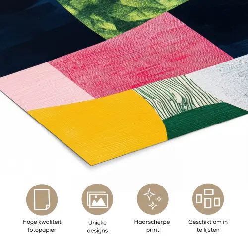 Abstract - Roze - Lappen - Vormen - Geel poster papier klein -closeup_NL