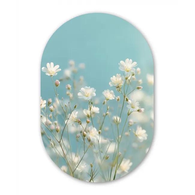 Stengels - Bloemen - Lucht - Wit Wandcirkel Ovaal Glas middel -3d