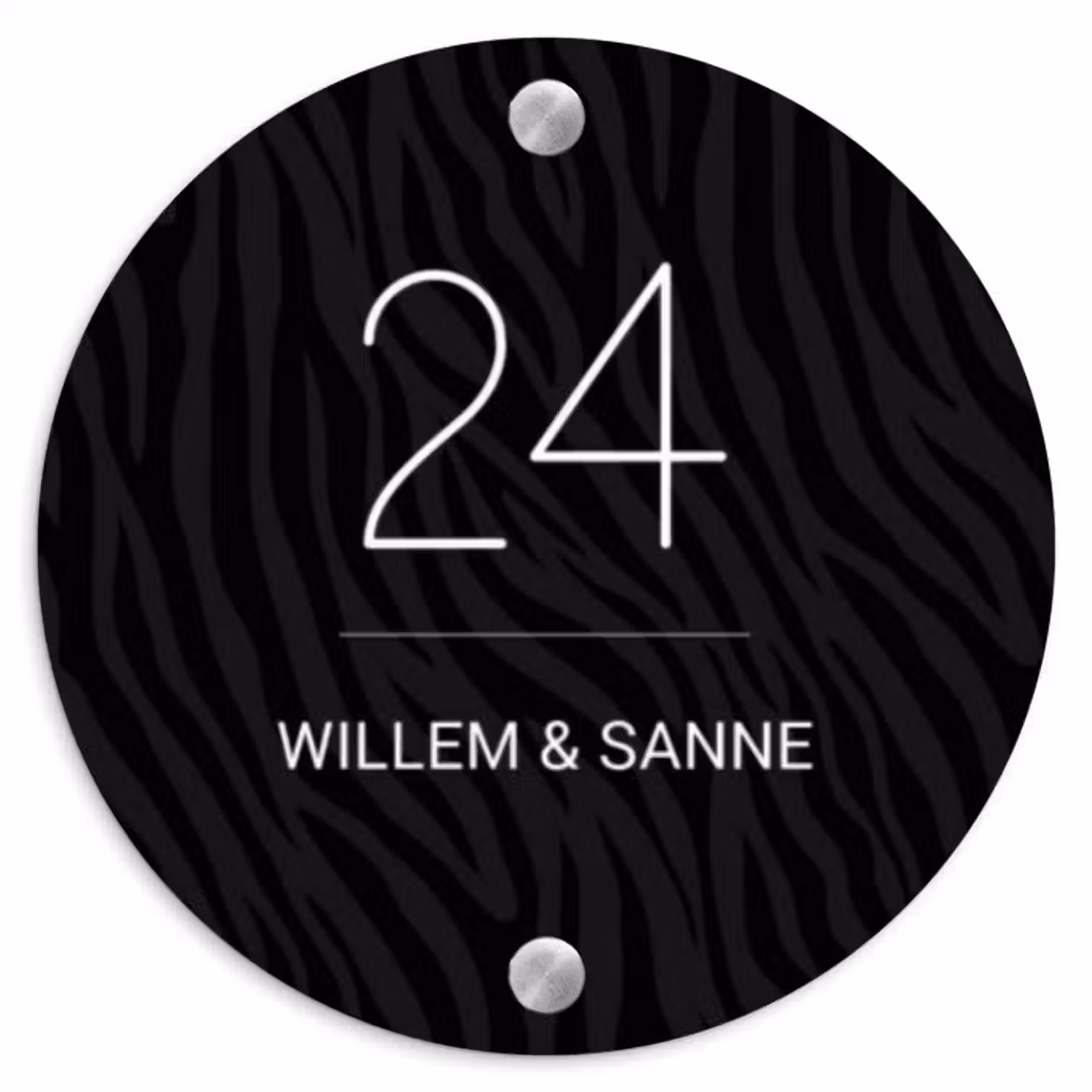 Naambordje voordeur - Rond - Zwart zebraprint - Klassiek