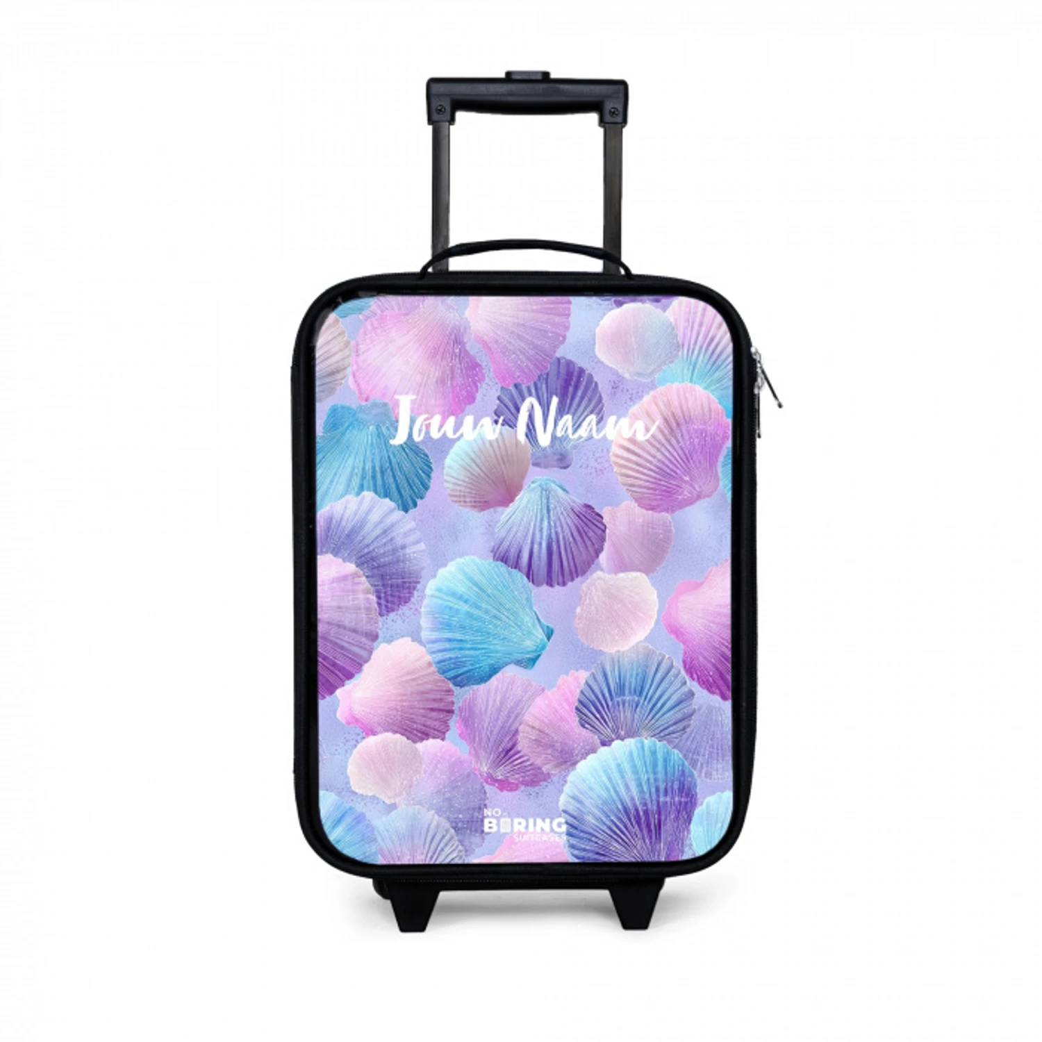 Gekleurde schelpen op een paarse achtergrond Kinderkoffer - Zwart klein -3d