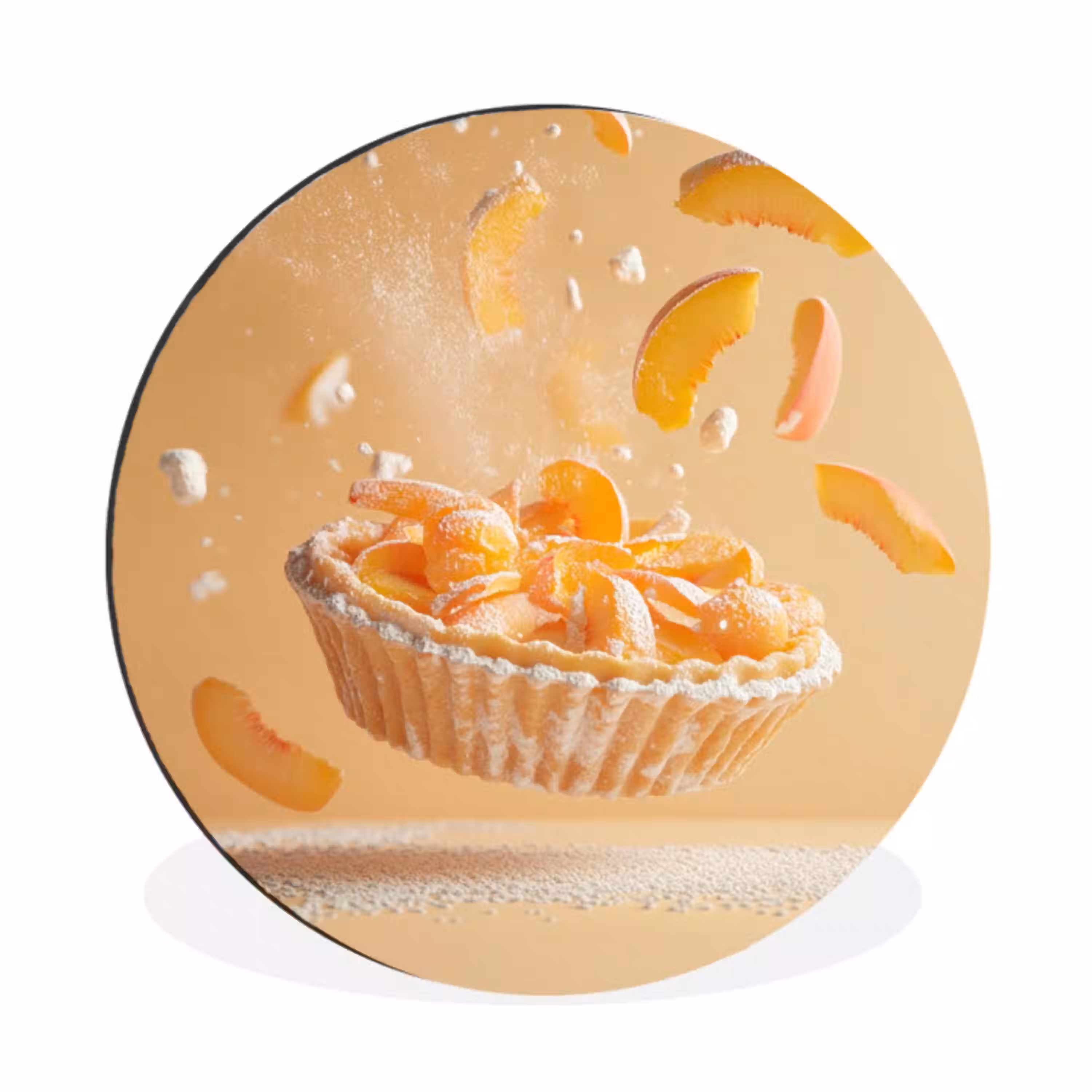 Peach - Eten - Taart - Oranje Wandcirkel aluminium klein -3d