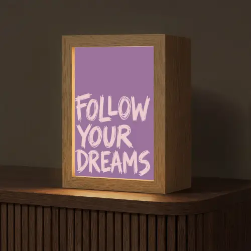 Follow your dreams - Paars - Penseeltextuur Light Box met kabel (Tafellamp) klein -z3d_website