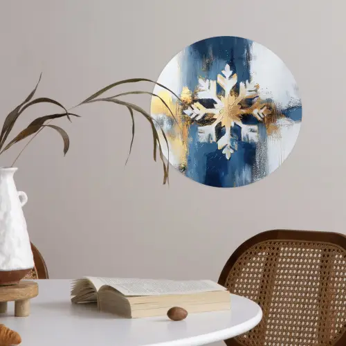 Abstract - Winter - Sneeuwvlok - Sneeuw - Goud Wandcirkel behangsticker klein -sfeer3