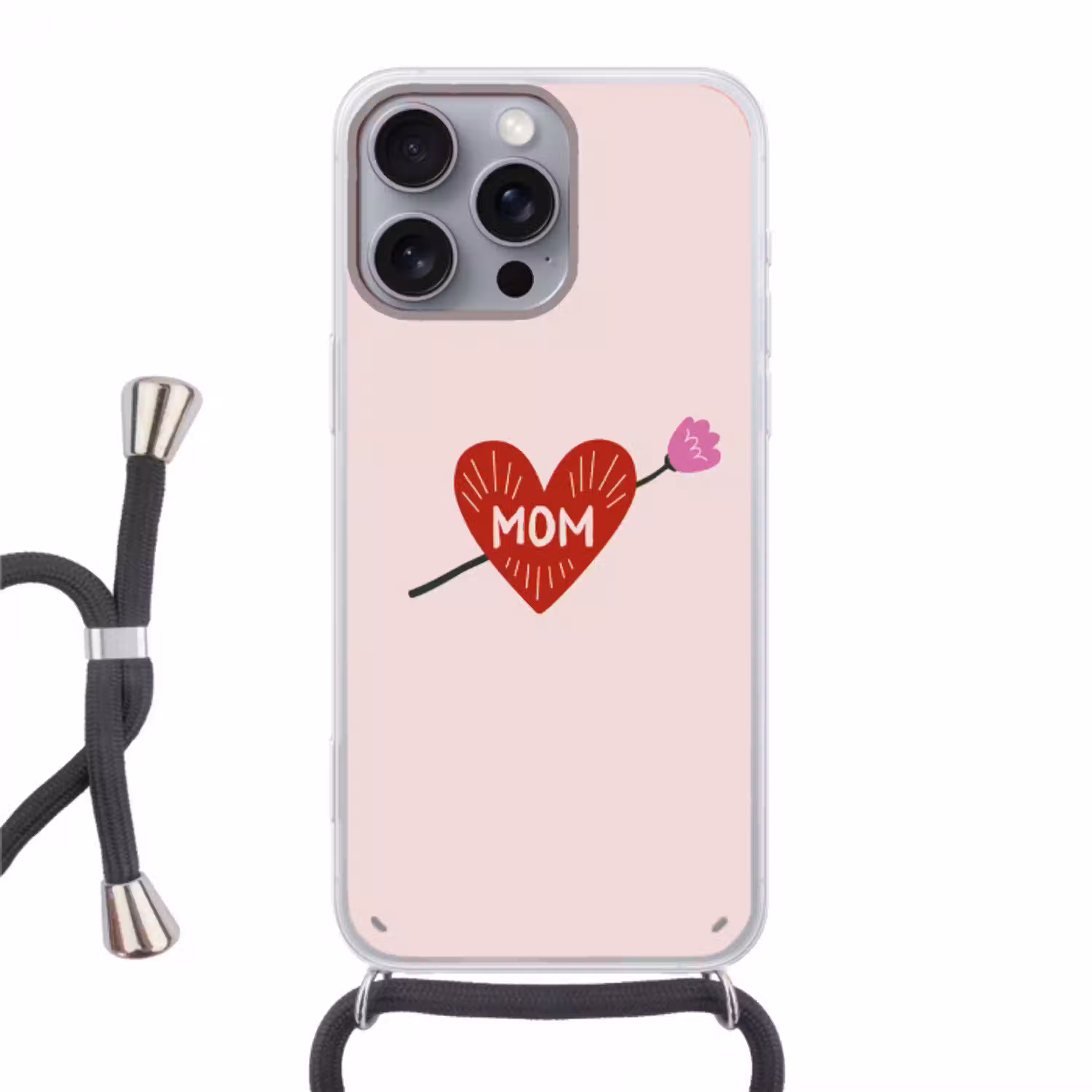 Hart - Rood - Bloem - Moeder Hoesje iPhone 16 Pro Max met koord klein -3d