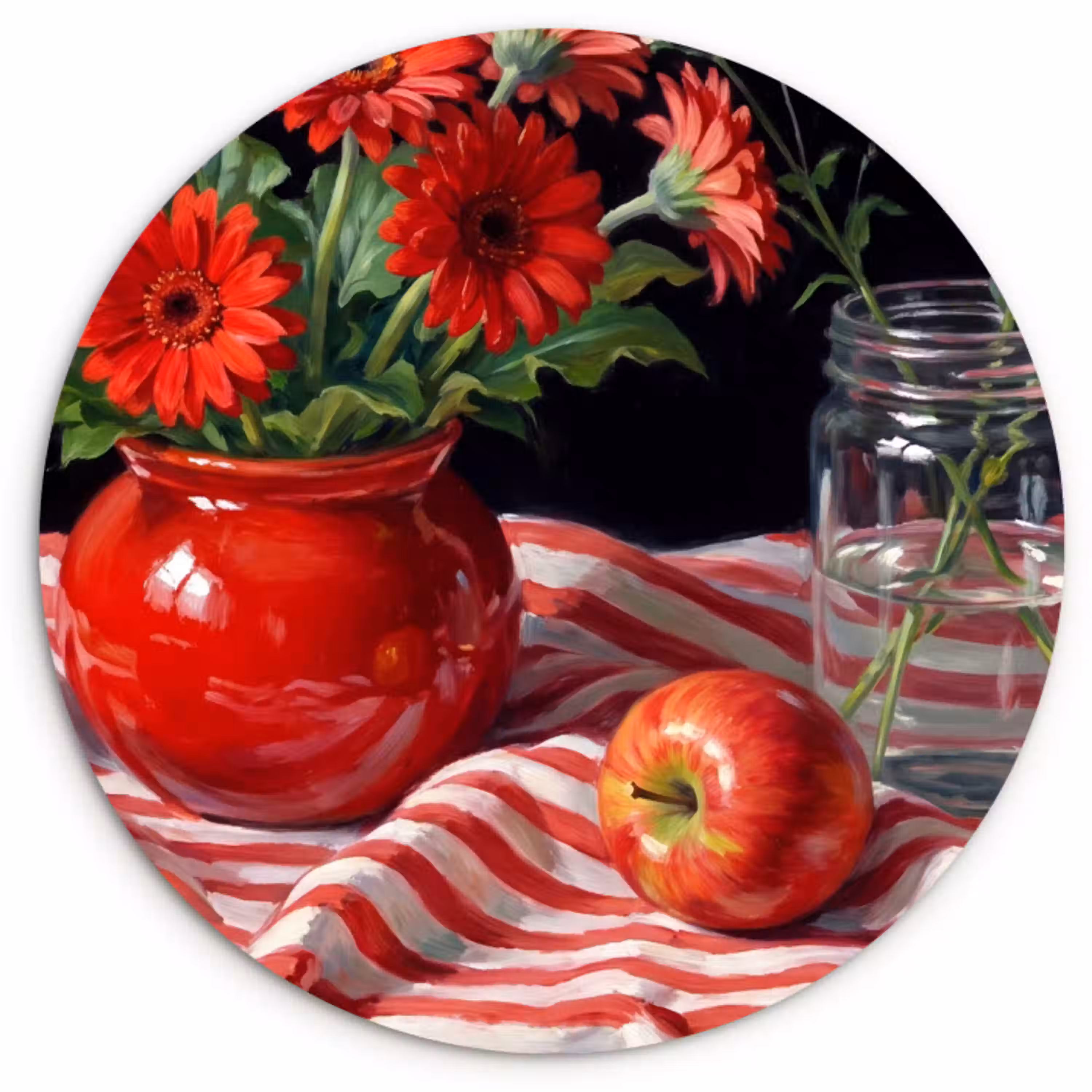 Rode bloemen - Vaas Wandcirkel plexiglas klein -3d