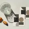 Aardetinten - Abstracte compositie - Eenvoudige vormen onderzetter kurk middel -sfeer4