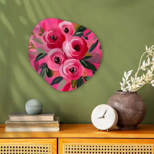 Bloemen - Verf - Roze Wandcirkel Organisch Forex 3mm klein -sfeer2