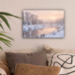 Rivier - Winter - Landschap - Sneeuw - Zonsopgang canvas 2cm klein -sfeer1