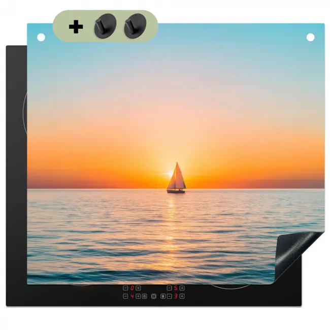 Inductie beschermer en spatscherm (2in1) - Zee - Zeilboot - Zonsondergang