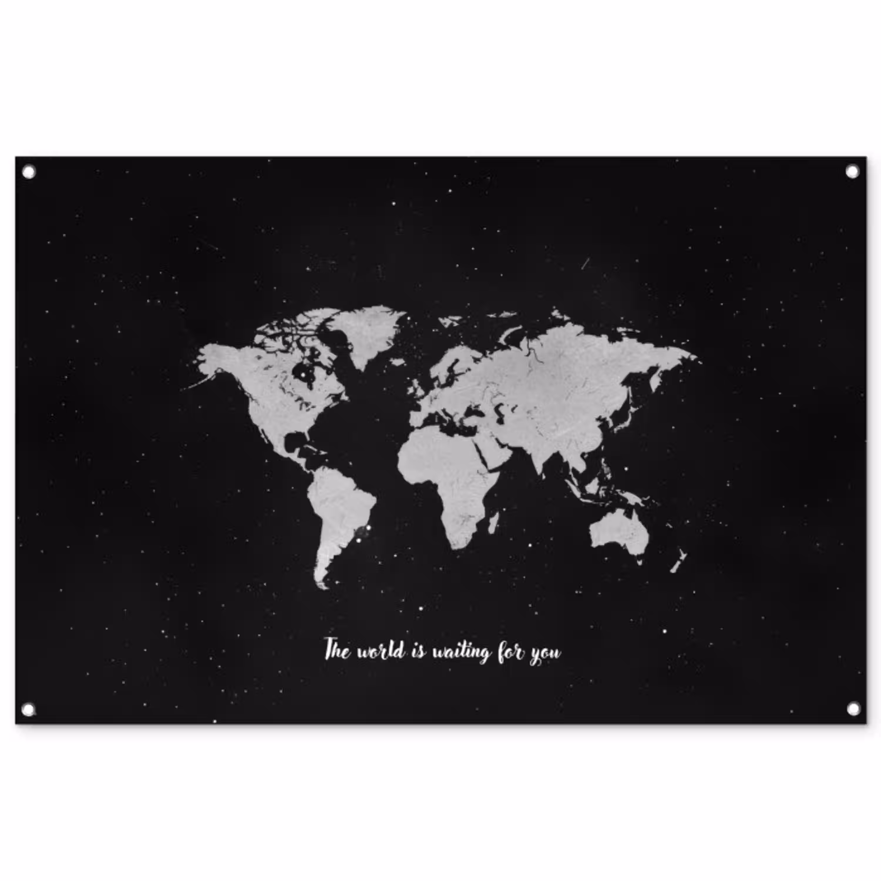 Quote - Wereldkaart - Zwart tuinposter los doek groot -3d