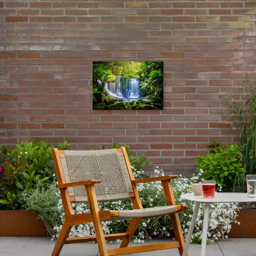 Waterval in het Regenwoud Tuinposter op houten frame 2 cm dik klein -sfeer3