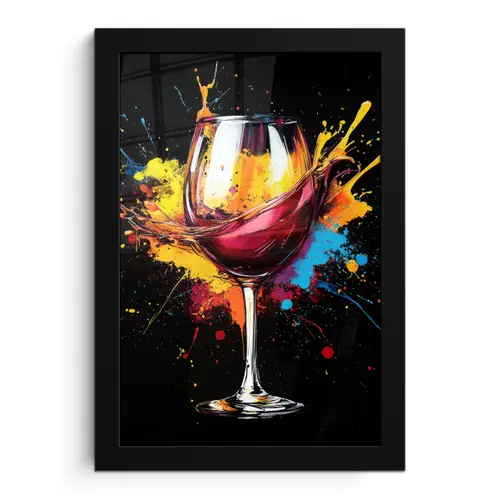 Wijn - Glas - Graffiti - Borrel - Rood - Verf fotolijst zwart zonder passe partout klein -3d