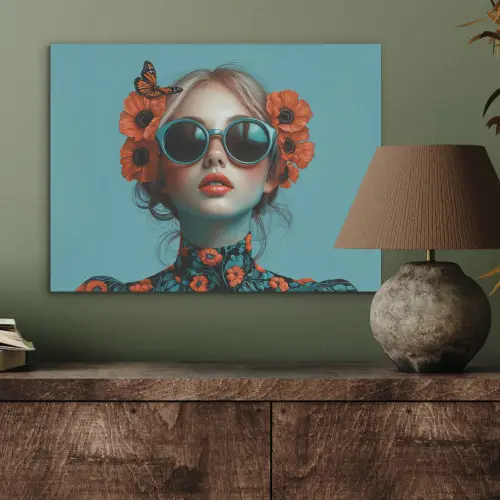 Vrouw - Blauw - Vlinder - Bloemen - Aesthetic PET vilt klein -sfeer2