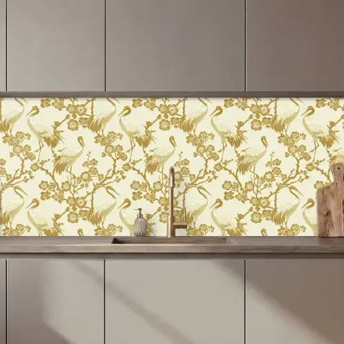 Kraanvogels - Kersenbloesem - Goud keuken achterwand 2 middel 871 zz_3dshopping