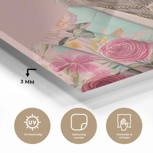 Luiaard - Bloemenprint - Bril - Roze plexiglas 5mm klein -sfeer2