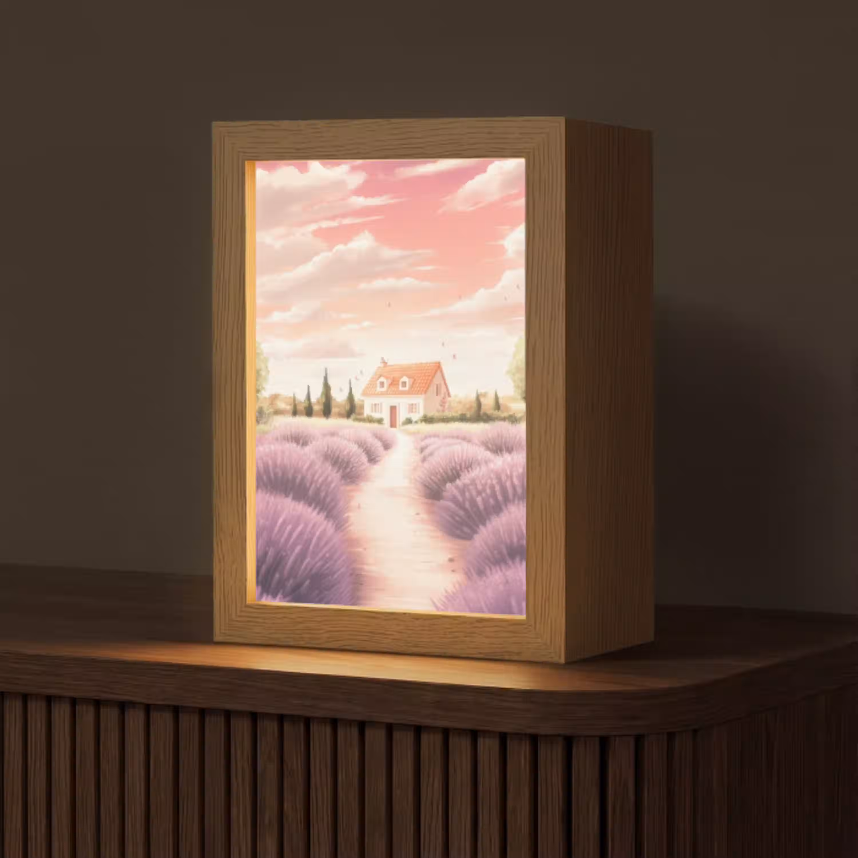 Lavendelveld - Huis - Paars Light Box met kabel (Tafellamp) klein -z3d_website