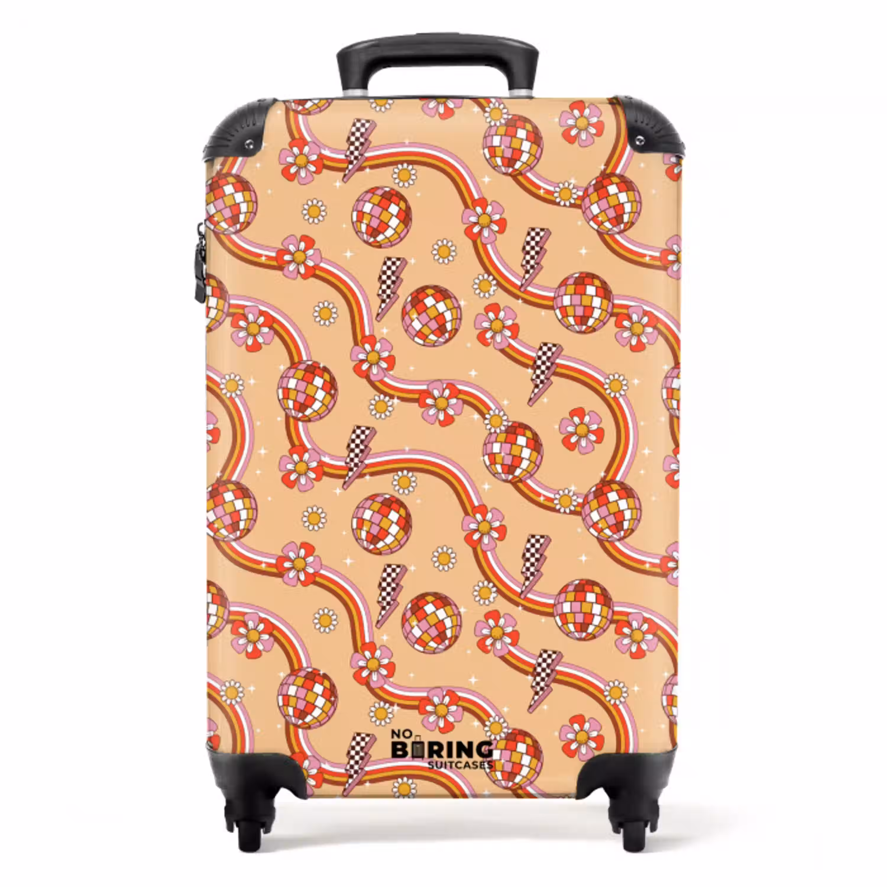 Retro disco 70s bloem patroon kleurrijk NBS - Handbagage koffer - Volwassenen Unisex middel -productfoto_recht