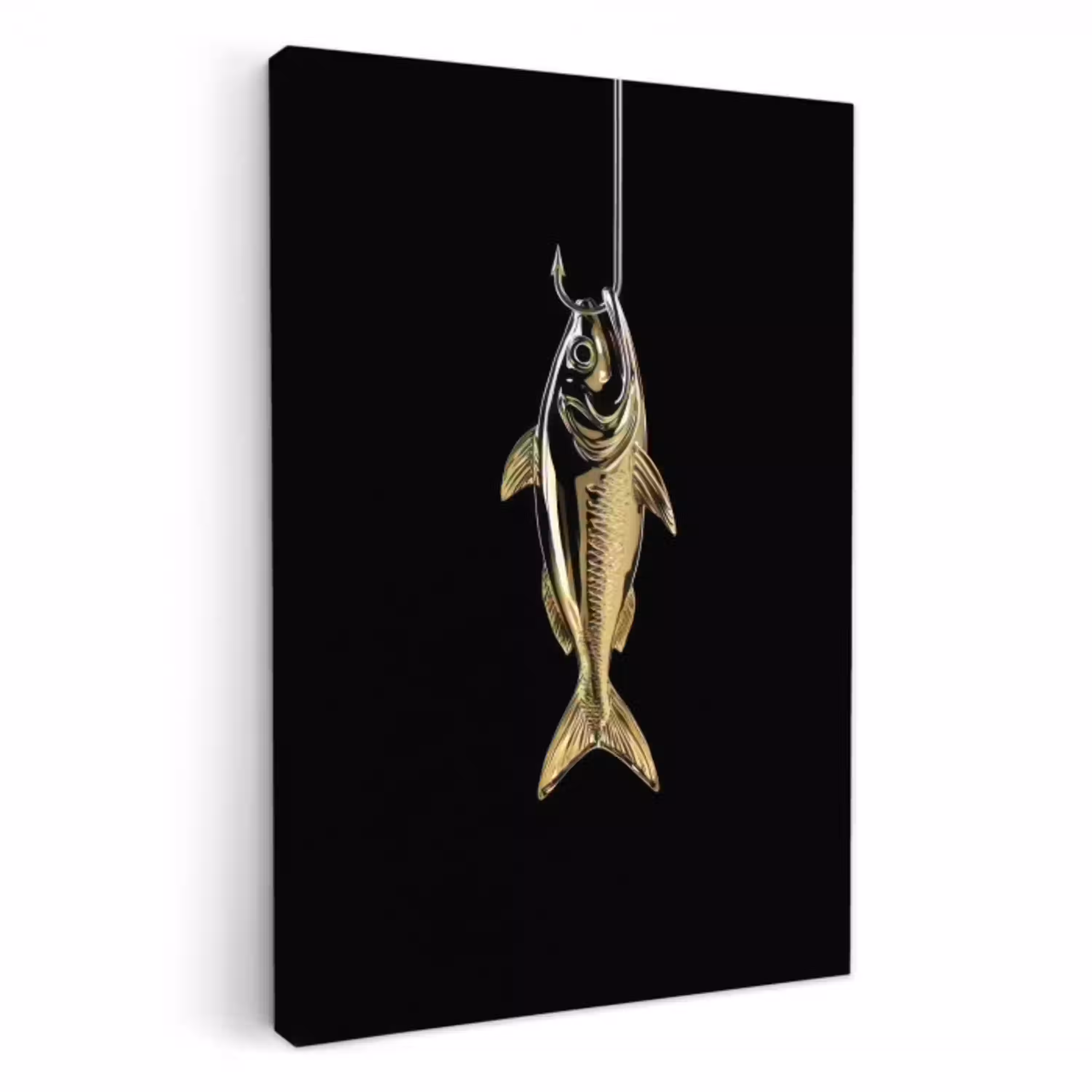 Goud - Vis - Haak - Zwart KitchenYeah - Keuken - Canvas klein -3d
