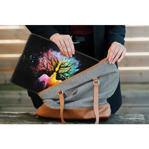 Gezichten - Silhouetten - Kleurrijk - Takken laptophoes neopreen klein -tas