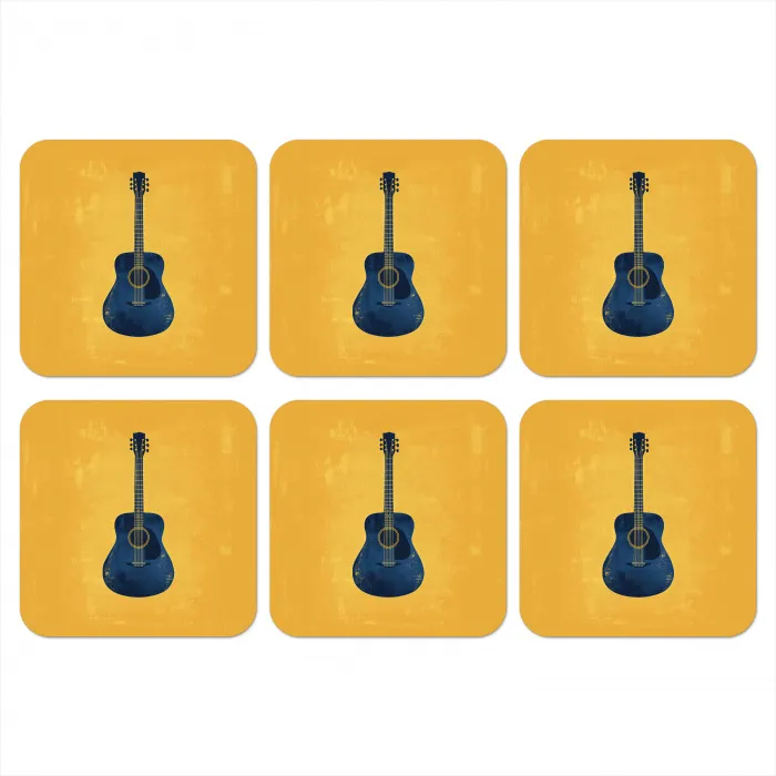 Gitaar - Akoestisch - Geel - Minimalistisch onderzetter kurk middel -3d
