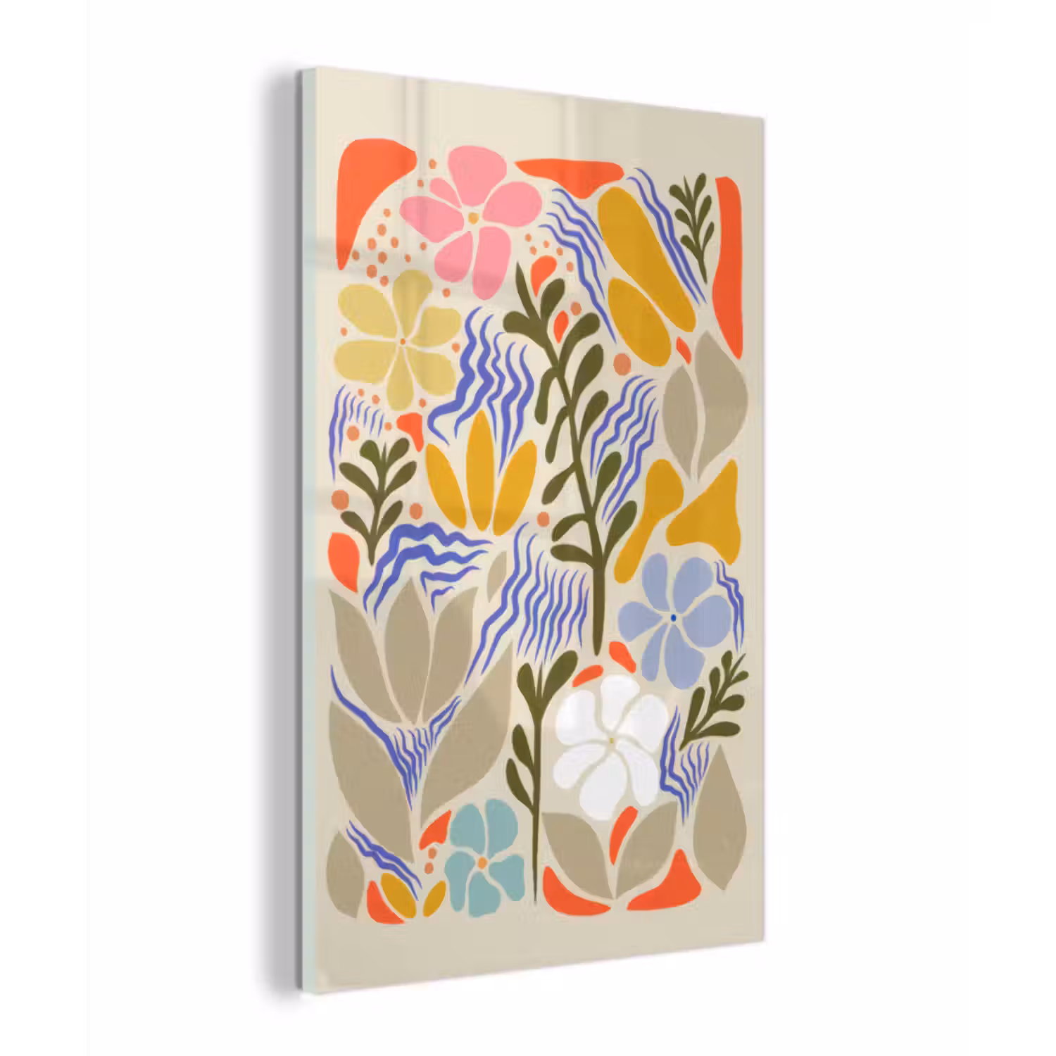 Glas schilderij - Abstract - Bloemen - Bladeren