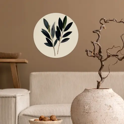 Ovaalvormige bladeren - Diep groen - Symmetrisch Wandcirkel behangsticker klein -sfeer1