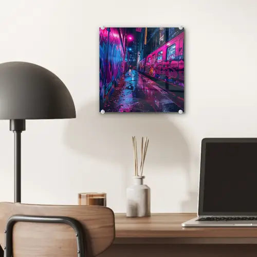 Stad - Neon -  Nacht - Roze - Graffiti plexiglas 5mm klein -sfeer6