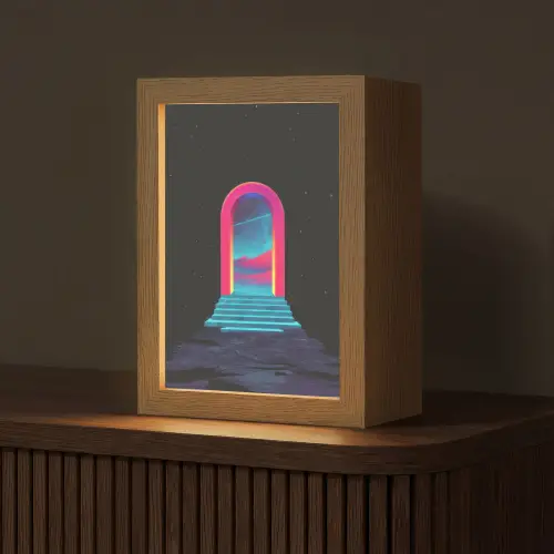 Poortje - Landschap - Sterrenhemel - Roze Light Box met kabel (Tafellamp) klein -z3d_website