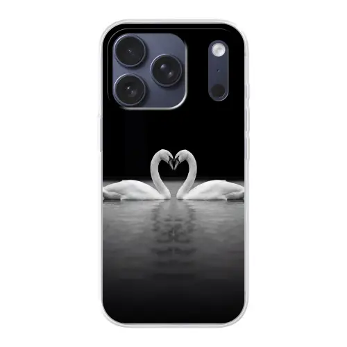Zwanen - Hart - Zwart - Wit Telefoonhoesje iPhone 17 Pro klein -3d