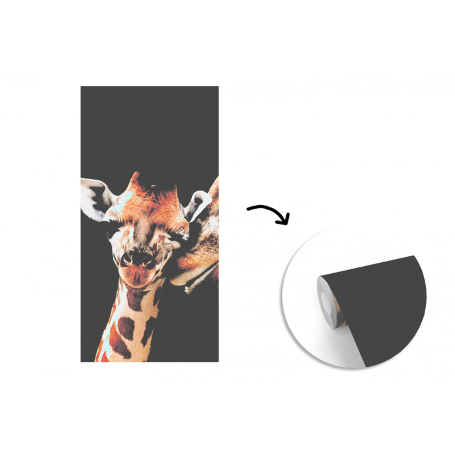 Giraffe - Dieren - Zwart - Portret - Dieren fotobehang vinyl groot -3d
