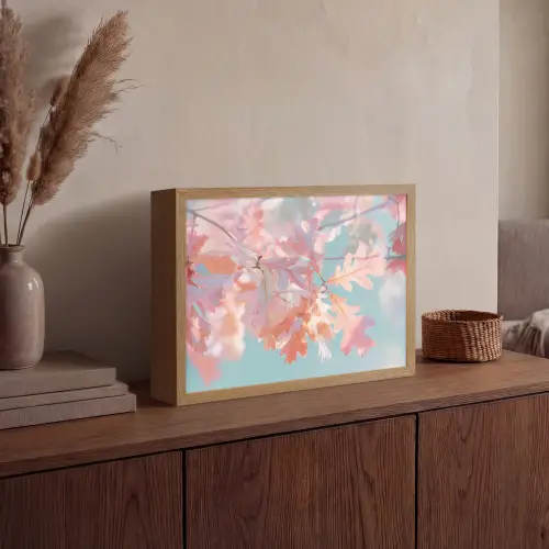 Eikenbladeren - Takken - Roze Light Box met batterij (Wandlamp) middel -sfeer2