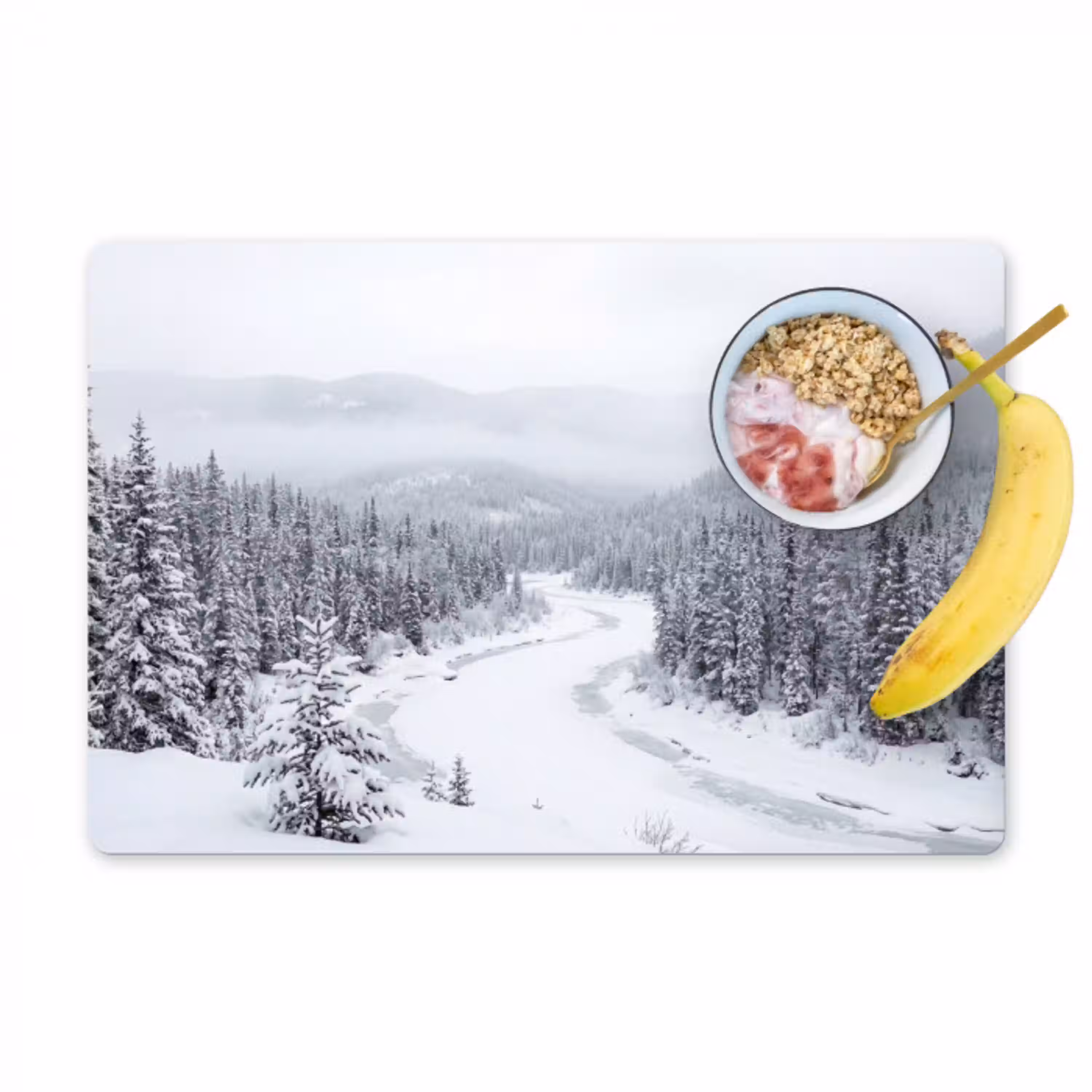 Rivier - Bevroren - Landschap - Winter Placemat vinyl groot -zzzproduct_Kitchenyeah-website