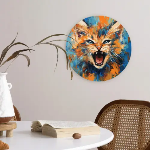 Kat - Kleurrijk - Oranje - Blauw Wandcirkel plexiglas klein -sfeer4
