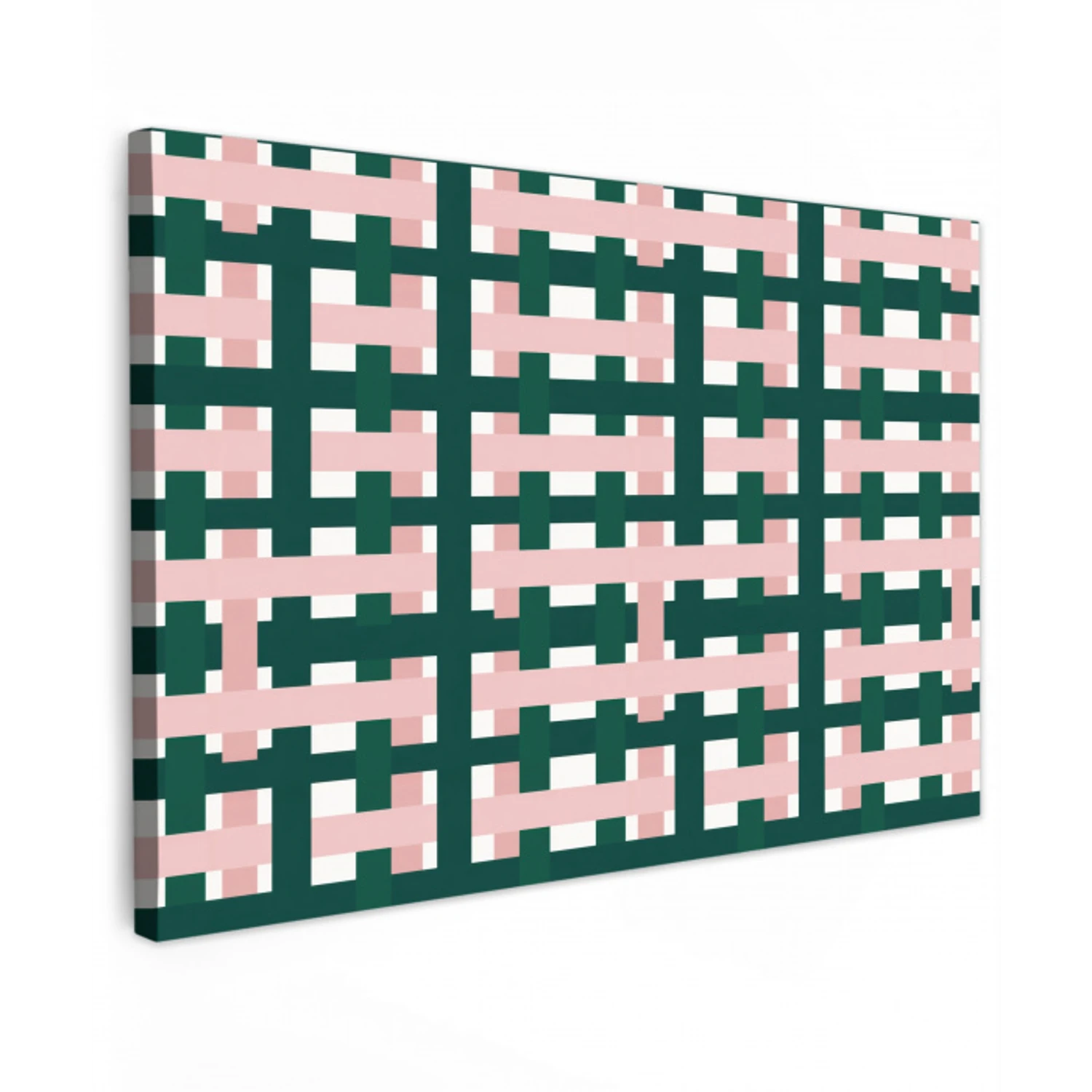 Vlechtpatroon - Groen - Roze - Grafisch canvas 2cm klein 34 -z3d