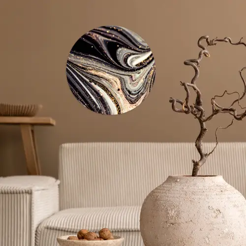 Marmerlook - Zwart - Goud - Wit - Glitter - Marmer Wandcirkel behangsticker klein -sfeer1