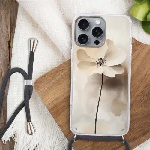 Bloem - Beige - Verf - Schaduw Hoesje iPhone 16 Pro Max met koord klein -sfeer4
