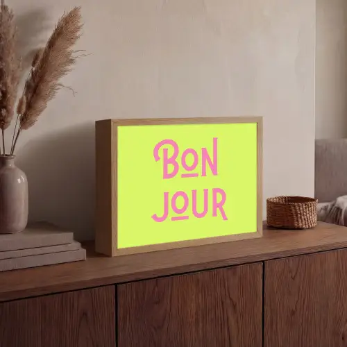 Groen - Roze bonjour - art-deco Light Box met batterij (Wandlamp) middel -sfeer2