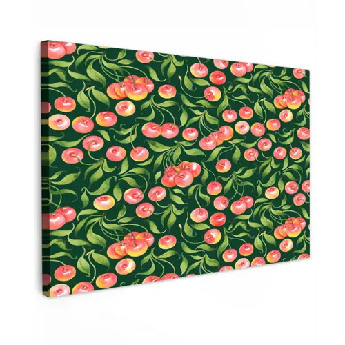 Groen - Rode - Kersen - Bladeren Tuinposter op houten frame 2 cm dik klein 845 -3d