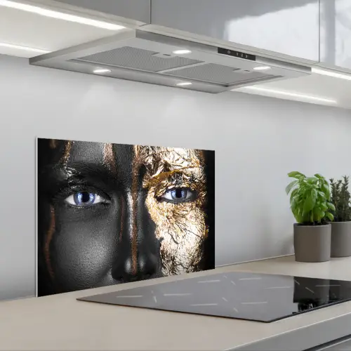 Vrouw - Bladgoud - Zwart - Goud - Luxe keuken achterwand spatscherm klein -3d_schuin