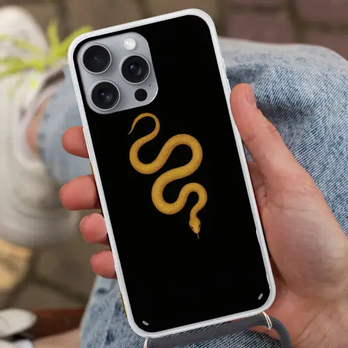 Slang - Minimalistisch - Goud Hoesje iPhone 16 Pro Max met koord klein -sfeer3