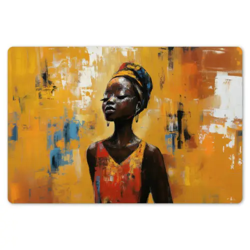 Vrouw - Ogen - Penseelstreken - Geel Placemat vinyl groot -zzsfeer1_Kitchenyeah-website