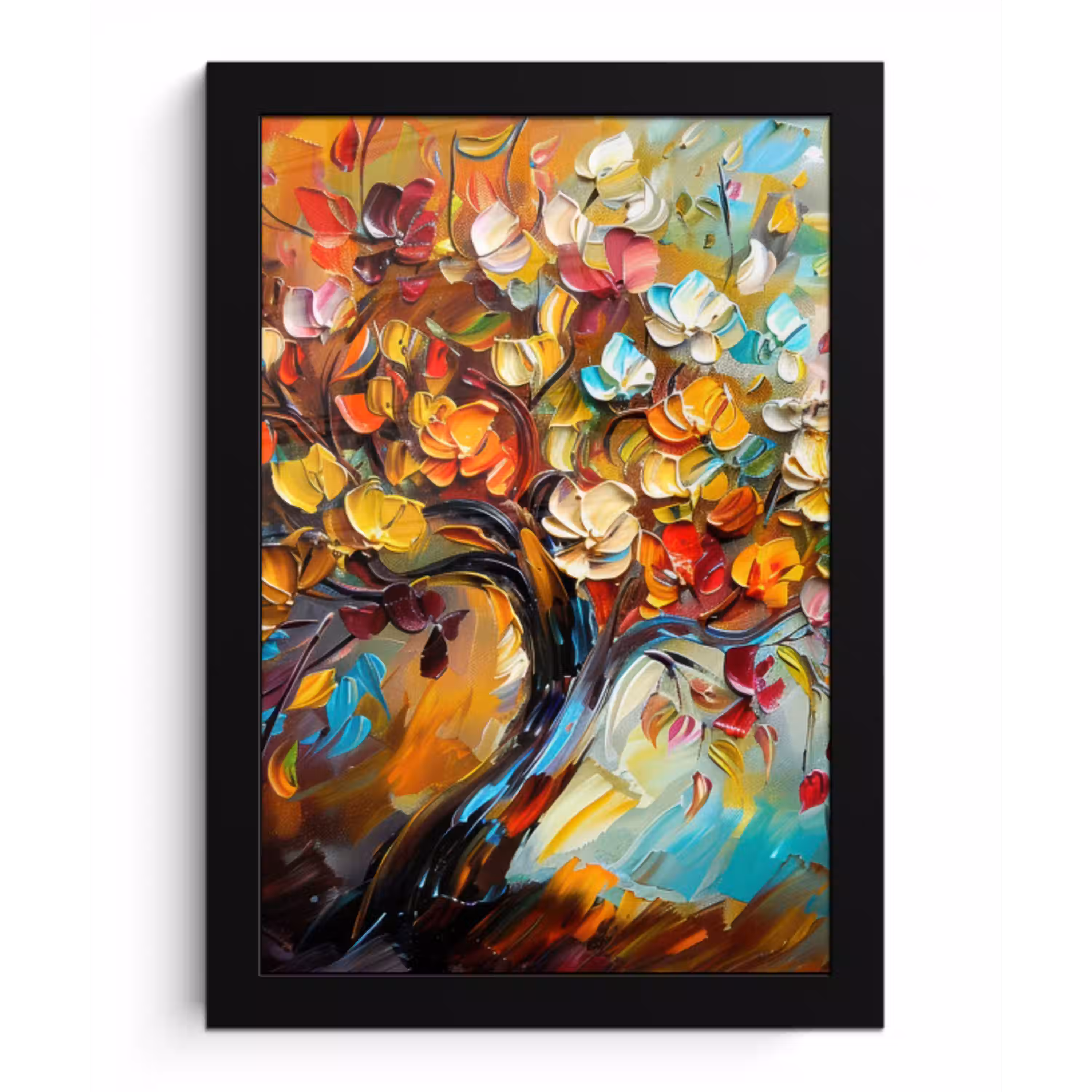 Boom - Abstract - Kleurrijk - Bloemen fotolijst zwart zonder passe partout klein -3d