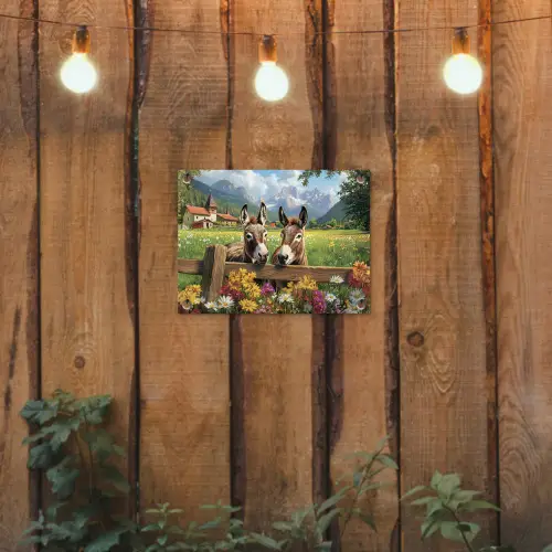Ezels - Bloemen - Zomers tuinposter los doek klein -sfeer1
