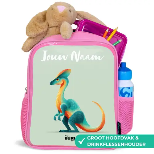 Dino - Blauw - Dier Kinderrugzak - Roze middel -inhoud_NL
