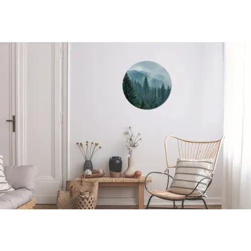 Naaldwoud - Bergen - Mist Wandcirkel aluminium klein -woonkamer