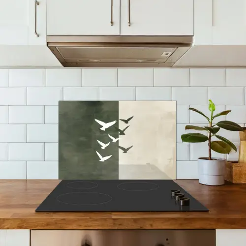 Japandi - Vogel - Groen keuken achterwand spatscherm klein -sfeer2