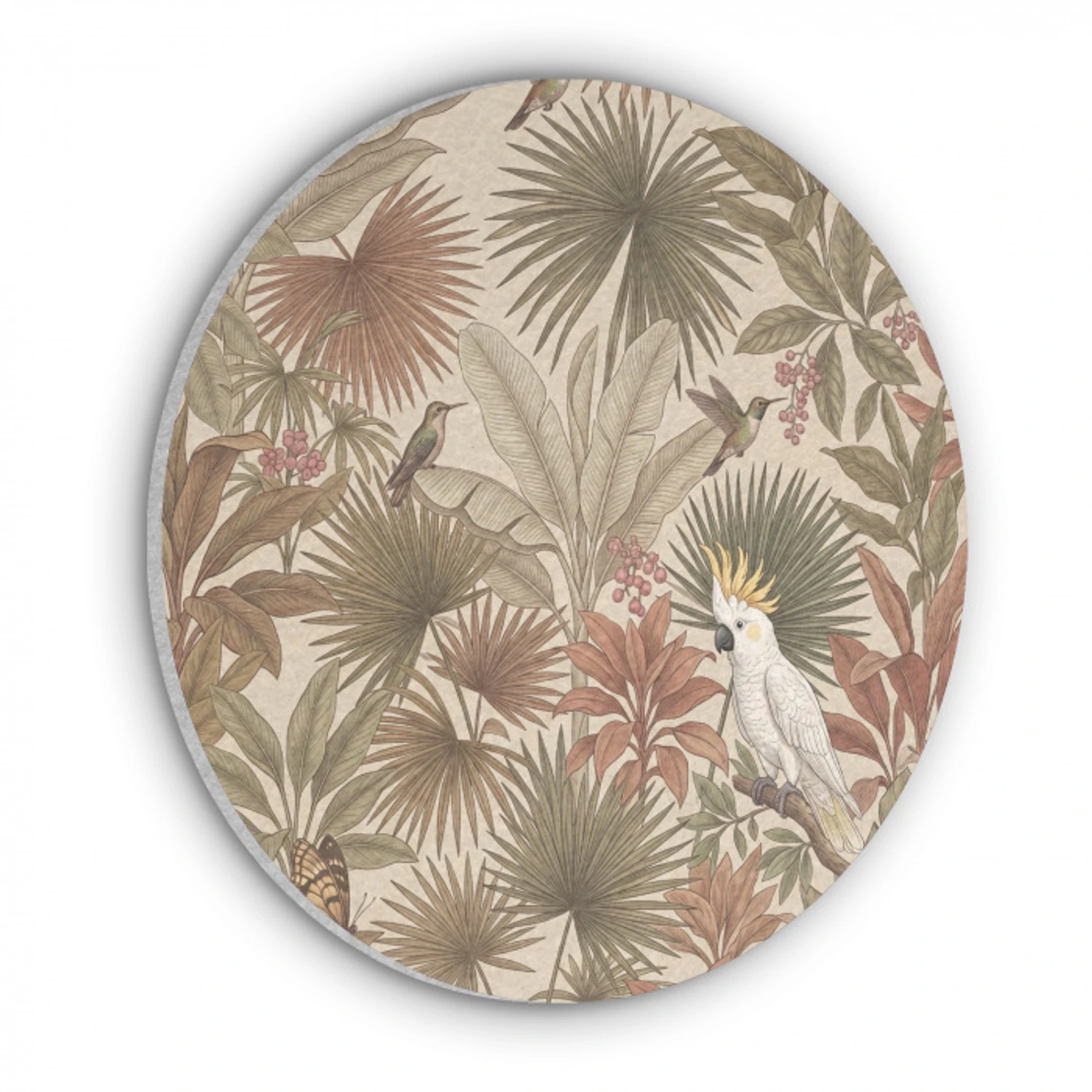 Tropisch - Vogels - Beige Akoestische PET Vilt - Rond klein -3d
